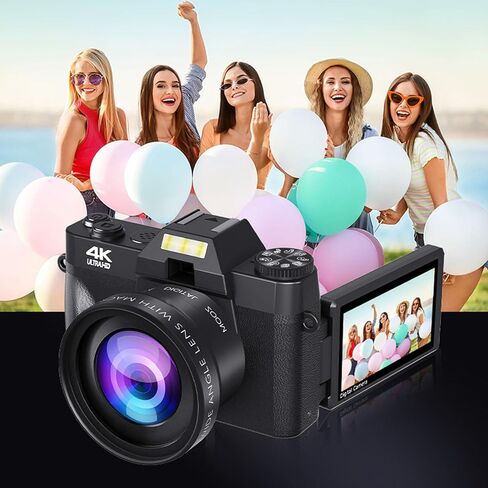4K Digital Camera for Photography, 60FPS 56MP 16X Zoom Autofocus Wide Angle Wi Fi Vlogging Camera with 3 270° Flip 32G SD Card Flash Compact Travel Camera for YouTube in Saudi Arabia