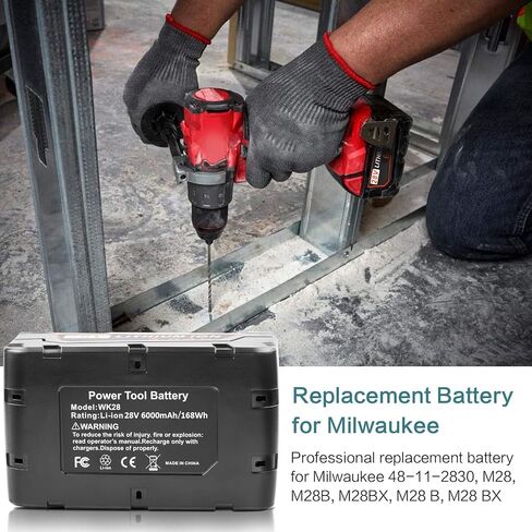 6000mAh 28V Battery Replacement for Milwaukee Mk28 Battery for Milwaukee Mk28 48-11-2830, V28, Mk28B, Mk28BX 48-11-2830, V28, 0726-20, 0719-20, 0779-22 Cordless Power Tools Li-Ion Battery in Kuwait