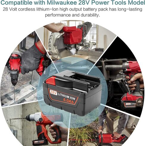 6000mAh 28V Battery Replacement for Milwaukee Mk28 Battery for Milwaukee Mk28 48-11-2830, V28, Mk28B, Mk28BX 48-11-2830, V28, 0726-20, 0719-20, 0779-22 Cordless Power Tools Li-Ion Battery in Kuwait