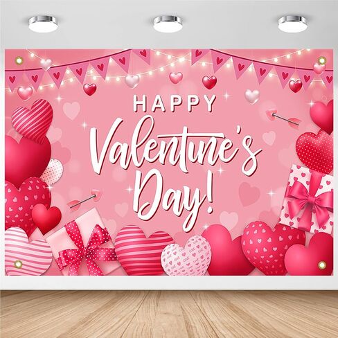 Avezano Happy Valentine's Day خلفية وردية لعيد الحب لتزيين حفلات عيد الحب لافتة عيد الحب على شكل قلب لديكور حفلات 14 فبراير (6 × 3.6 قدم) in Kuwait
