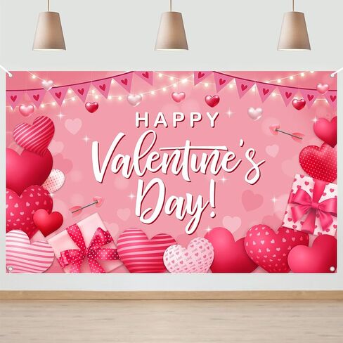 Avezano Happy Valentine's Day Backdrop Pink Valentines Day Party Decorations Banner Love Heart Theme Valentines Banner for 14 February Party Decor (6x3.6ft) in Saudi Arabia