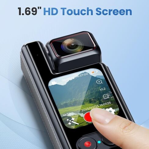 كاميرا EBTOOLS 4K HD المحمولة، 48 ميجابكسل، شاشة لمس 1.69 بوصة، عدسة قابلة للتعديل 180 درجة، مقاومة للاهتزاز، عدسة زاوية واسعة 140 درجة، خيط 1/4 بوصة، نقل سريع واي فاي، كاميرا فيديو محمولة، IP65 in Kuwait
