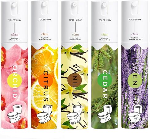 Toilet Spray, Bathroom Odor Eliminator, 5 Pack, 1 fl oz Each, Up to 250 Uses, Travel Size, For Home and Travel, Essential Oils Freshener Spray, Ocean, Lemon, Lavender, Hibiscus, Eucalyptus in Kuwait