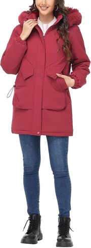 Lamgool Women's Winter Coats Warm Puffer Jackets Windproof Hooded Parka with Removable Faux Fur Trim Hood in Saudi Arabia