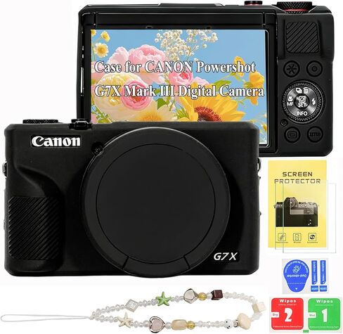 Case for Canon Powershot G7 X Mark III Digital Camera with Cute Camera Charm Wrist Strap and Screen Protector, Silicone Camera Protector Case with Lens Cover for Canon g7x Mark iii Accessories (PINK) in Saudi Arabia