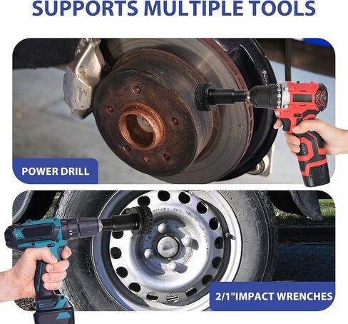 أداة تنظيف مسمار العجلة - إعادة تسطيح محور الخدمة الشاقة ومزيل الصدأ - تناسب مفتاح ربط الصدمات مقاس 1/2 بوصة ومثقاب كهربائي - مرفق فرشاة سلك السيارات للسيارات والشاحنات الخفيفة وسيارات الدفع الرباعي in Kuwait