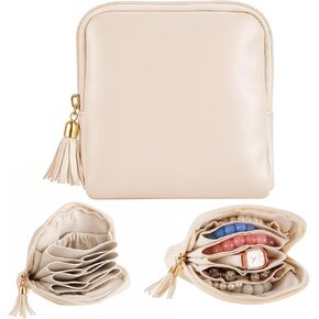 2 Pack Small Travel Jewelry Case for Women Gift, Mini Jewelry Pouch Organizer Bag with Zipper, Portable Waterproof Velvet Jewelries Bag for Rings, Necklaces, Earrings, Bracelets(Beige) in Saudi Arabia