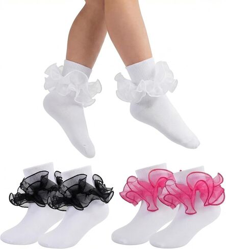 جوارب الكشكش الدانتيل للفتيات مع جوارب الكاحل الزبدة للطفلة in Kuwait