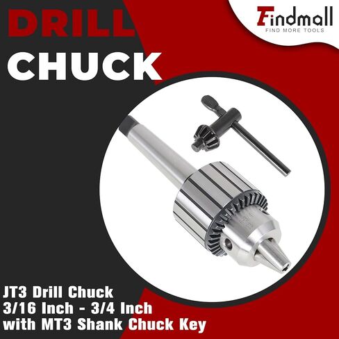 findmall JT3 Drill Chuck 3/16 Inch - 3/4 Inch Drill Press Chuck Super Heavy Duty with MT3 Shank Chuck Key in Saudi Arabia