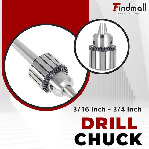 findmall JT3 Drill Chuck 3/16 Inch - 3/4 Inch Drill Press Chuck Super Heavy Duty with MT3 Shank Chuck Key in Saudi Arabia