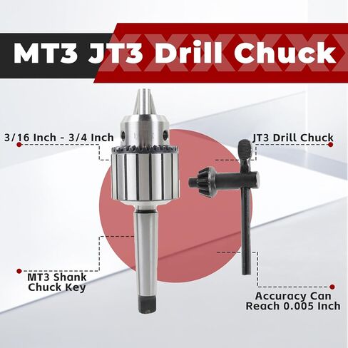 findmall JT3 Drill Chuck 3/16 Inch - 3/4 Inch Drill Press Chuck Super Heavy Duty with MT3 Shank Chuck Key in Saudi Arabia