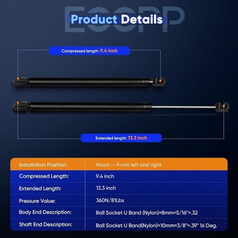ECCPP Front Hood Lift Supports Struts Gas Springs Prop Rods for Ford Expedition 1997-2006 for Ford for F-150 1997-2004 for Ford for F-150 Heritage 2004 for Ford for F-250 1995 1997-2004 Set of 2 in Saudi Arabia