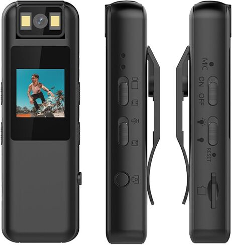 Sanpyl Mini Body Camera 1080P, 180 Rotating Lens POV Camera Wearable with Back Clip, Hands Free for First Person Recording Cycling Travel Security in Kuwait