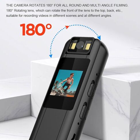 Sanpyl Mini Body Camera 1080P, 180 Rotating Lens POV Camera Wearable with Back Clip, Hands Free for First Person Recording Cycling Travel Security in Kuwait