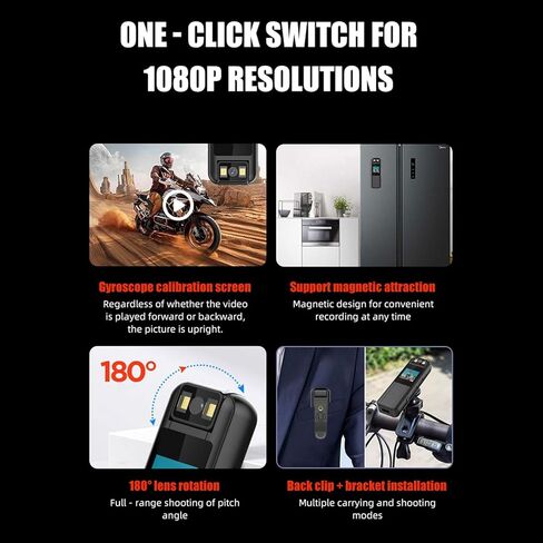 Sanpyl Mini Body Camera 1080P, 180 Rotating Lens POV Camera Wearable with Back Clip, Hands Free for First Person Recording Cycling Travel Security in Kuwait