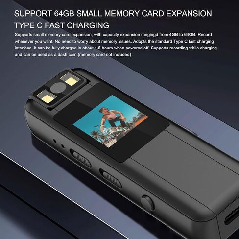 Sanpyl Mini Body Camera 1080P, 180 Rotating Lens POV Camera Wearable with Back Clip, Hands Free for First Person Recording Cycling Travel Security in Kuwait