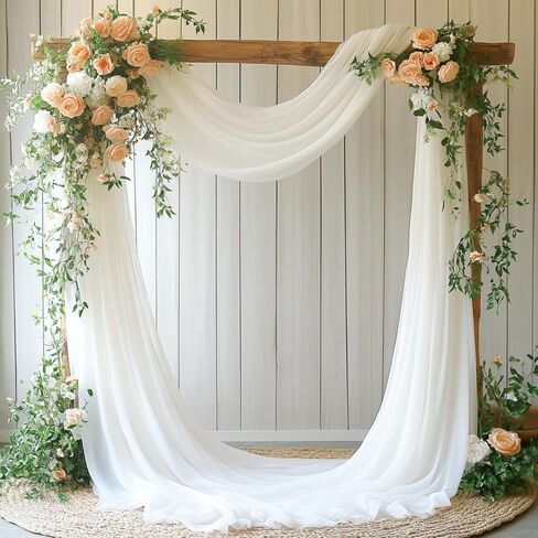 Wedding Arch Draping Fabric, 31.5" x 20FT Wrinkle-Free Sheer Chiffon Drapery for Ceremony Backdrop, Arbor, Pergola, Church Cross, Photo Booth, Baby Shower & Home Decor, 1-Pack, White in Saudi Arabia