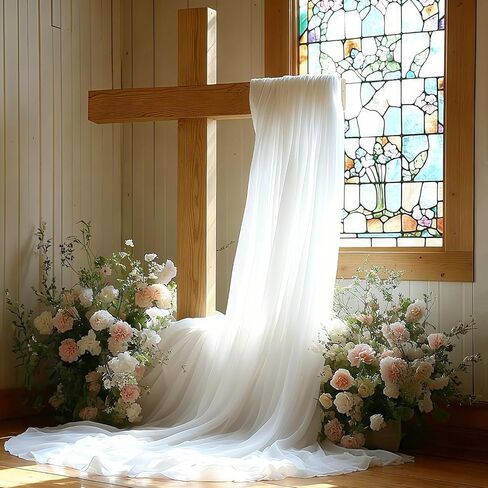 Wedding Arch Draping Fabric, 31.5" x 20FT Wrinkle-Free Sheer Chiffon Drapery for Ceremony Backdrop, Arbor, Pergola, Church Cross, Photo Booth, Baby Shower & Home Decor, 1-Pack, White in Saudi Arabia