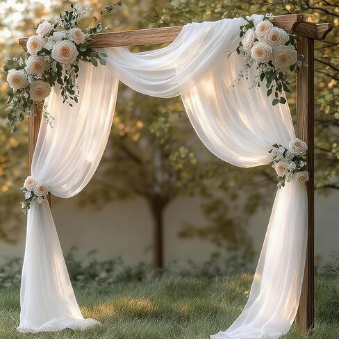 Wedding Arch Draping Fabric, 31.5" x 20FT Wrinkle-Free Sheer Chiffon Drapery for Ceremony Backdrop, Arbor, Pergola, Church Cross, Photo Booth, Baby Shower & Home Decor, 1-Pack, White in Saudi Arabia