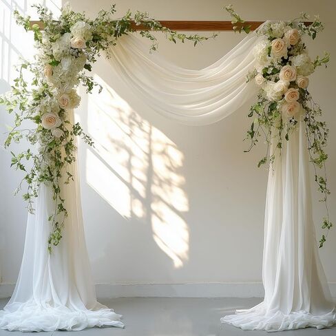 White Wedding Arch Draping Fabric - 31" x 20FT Sheer Chiffon Panel - Wrinkle-Free Backdrop Drapery for Ceremony, Bridal Shower, Arbor Decoration, Party & Event Décor, White, 1 Panel in Saudi Arabia