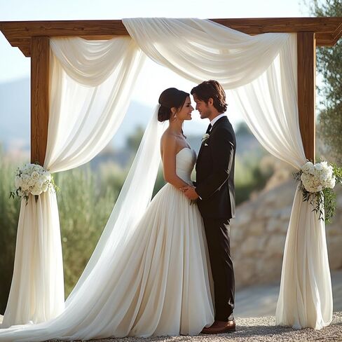 White Wedding Arch Draping Fabric - 31" x 20FT Sheer Chiffon Panel - Wrinkle-Free Backdrop Drapery for Ceremony, Bridal Shower, Arbor Decoration, Party & Event Décor, White, 1 Panel in Saudi Arabia
