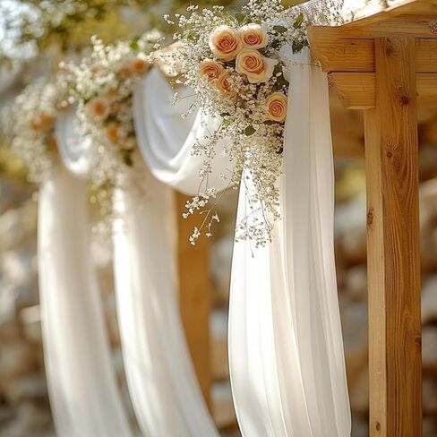 White Wedding Arch Draping Fabric - 31" x 20FT Sheer Chiffon Panel - Wrinkle-Free Backdrop Drapery for Ceremony, Bridal Shower, Arbor Decoration, Party & Event Décor, White, 1 Panel in Saudi Arabia