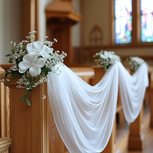 White Wedding Arch Draping Fabric - 31" x 20FT Sheer Chiffon Panel - Wrinkle-Free Backdrop Drapery for Ceremony, Bridal Shower, Arbor Decoration, Party & Event Décor, White, 1 Panel in Saudi Arabia