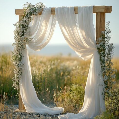 White Wedding Arch Draping Fabric - 31" x 20FT Sheer Chiffon Panel - Wrinkle-Free Backdrop Drapery for Ceremony, Bridal Shower, Arbor Decoration, Party & Event Décor, White, 1 Panel in Saudi Arabia
