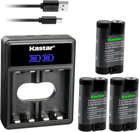 Kastar KAA2HR LCD استبدال شاحن بطارية USB مزدوج لـ Kodak EasyShare C875، C875 Zoom، C913، C1013، CD33، CD40، CD43، CD50، CD93، CD913، CW330، CX417P، CX4200، CX4210 كاميرا رقمية in Kuwait