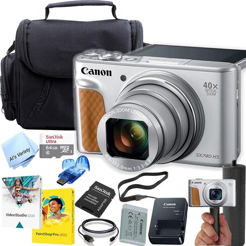 Canon Powershot SX740 HS Digital Camera (Silver) Kit with Accessories: 64GB Memory,Case, Grip, Software, & More (Renewed) in Saudi Arabia