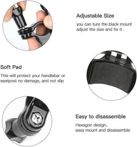 Reflex Camera Bike Handlebar Pole Clamp Mount Compatible with Go Pro Hero 13-5, Session, Insta 360 - Durable, Adjustable Action Camera Mount in Saudi Arabia
