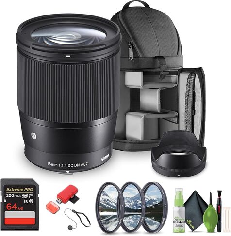 مجموعة عدسات سيجما 16 ملم f/1.4 DC DN المعاصرة لـ Sony E Mount (MFR Part # 402965). مثالية للصور الاحترافية وحفلات الزفاف والمغامرات الداخلية والخارجية والحياة البرية والسفر واستخدام الصور + الملحقات in Kuwait
