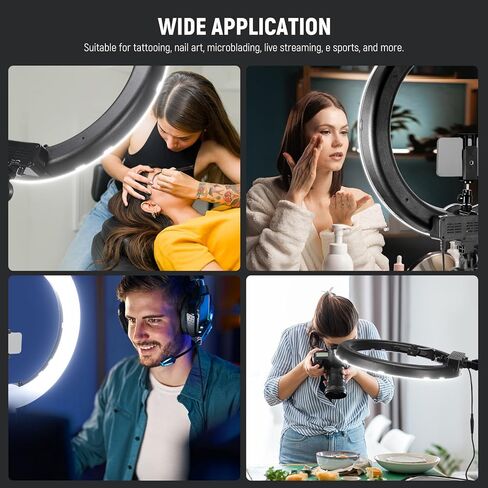 NEEWER RL-18 Ring Light 18inch Kit + AC 110V to DC 15V Power Adapter with Cable, 55W 5600K Professional LED with Stand, Phone Holder, Soft Tube & Bag for Tattoo Lash Barber Makeup Video Lighting in Saudi Arabia