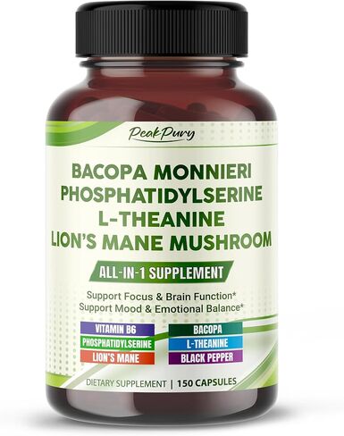 Premium Bacopa ، Phosphatidylserine ، L-theanine & Lion’s Mane-ملحق All-in-1 للتركيز ، وظائف الدماغ والتوازن العاطفي-في الولايات المتحدة الأمريكية-150 كبسولة in Saudi Arabia