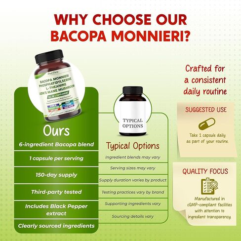 Premium Bacopa ، Phosphatidylserine ، L-theanine & Lion’s Mane-ملحق All-in-1 للتركيز ، وظائف الدماغ والتوازن العاطفي-في الولايات المتحدة الأمريكية-150 كبسولة in Saudi Arabia