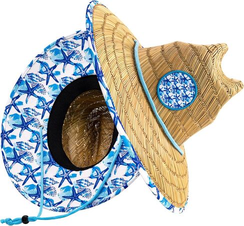 Grinderpunch Lifeguard Hat Mens Straw Sun Hat من أجل في الهواء الطلق ، والسفر | UPF 50+ حماية الشمس | قبعة شاطئ القش للرجال in Saudi Arabia