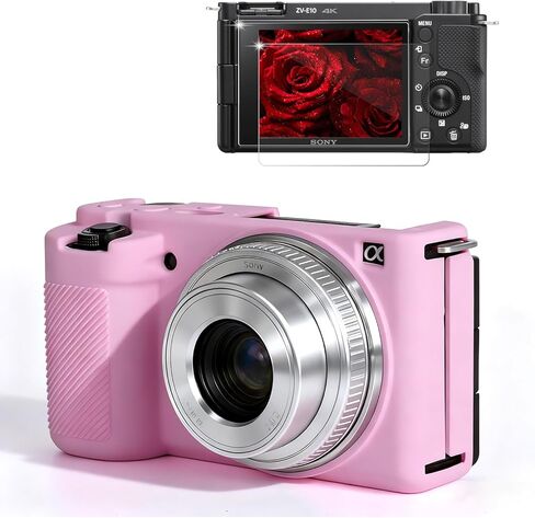 حافظة لملحقات الكاميرا الرقمية بنمط مدونة الفيديو Sony ZV-E10، حافظة واقية من السيليكون الناعم ZV E10، حافظة نحيفة مع واقي شاشة ZV-E10، خفيفة الوزن، مضادة للخدش (وردي) in Kuwait