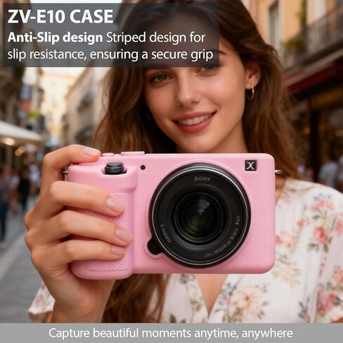 حافظة لملحقات الكاميرا الرقمية بنمط مدونة الفيديو Sony ZV-E10، حافظة واقية من السيليكون الناعم ZV E10، حافظة نحيفة مع واقي شاشة ZV-E10، خفيفة الوزن، مضادة للخدش (وردي) in Kuwait