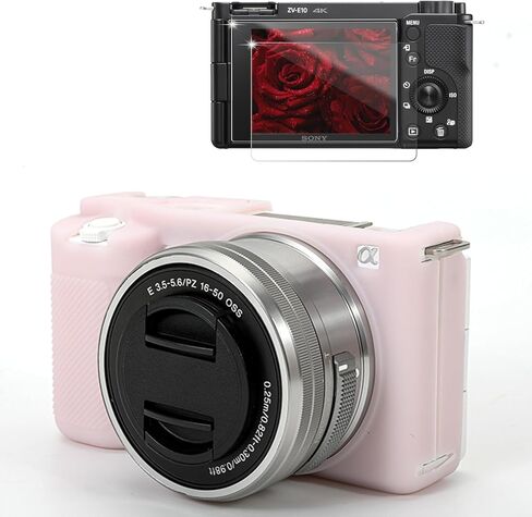 حافظة لملحقات الكاميرا الرقمية بنمط مدونة الفيديو Sony ZV-E10، حافظة واقية من السيليكون الناعم ZV E10، حافظة نحيفة مع واقي شاشة ZV-E10، خفيفة الوزن، مضادة للخدش (وردي) in Kuwait