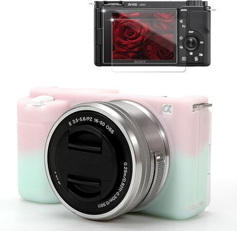 حافظة لملحقات الكاميرا الرقمية بنمط مدونة الفيديو Sony ZV-E10، حافظة واقية من السيليكون الناعم ZV E10، حافظة نحيفة مع واقي شاشة ZV-E10، خفيفة الوزن، مضادة للخدش (وردي) in Kuwait