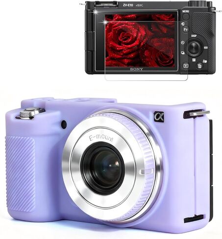 حافظة لملحقات الكاميرا الرقمية بنمط مدونة الفيديو Sony ZV-E10، حافظة واقية من السيليكون الناعم ZV E10، حافظة نحيفة مع واقي شاشة ZV-E10، خفيفة الوزن، مضادة للخدش (وردي) in Kuwait