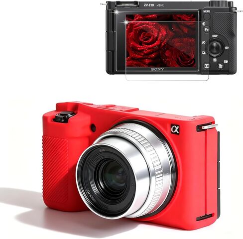 حافظة لملحقات الكاميرا الرقمية بنمط مدونة الفيديو Sony ZV-E10، حافظة واقية من السيليكون الناعم ZV E10، حافظة نحيفة مع واقي شاشة ZV-E10، خفيفة الوزن، مضادة للخدش (وردي) in Kuwait
