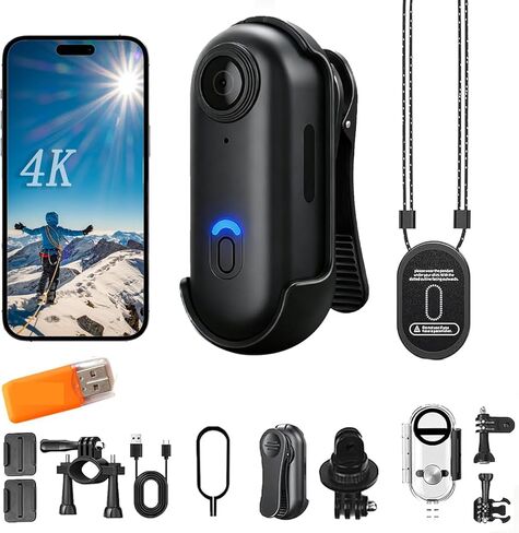كاميرا POV Camera Pro، كاميرا التقاط POV مقاومة للماء 4K Pro، كاميرات الجسم 4s مع تسجيل الصوت والفيديو، زاوية واسعة 170 درجة، للسباحة وركوب الدراجات على الجليد (256G، 4K-أسود) in Kuwait