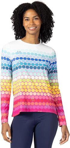 Terry Cycling Jersey Womens Soleil Long Sleeve Flow Relaxed Fit UPF 50+ Bike Tops for Women, Reg. & Plus Sizes - Rainbow Dot, X Large in Saudi Arabia
