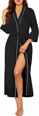 Ekouaer Robes for Women Long Knit Bathrobe Lightweight 3/4 Sleeves Kimono Robe Soft Sleepwear with Pockets S-XXL in Kuwait