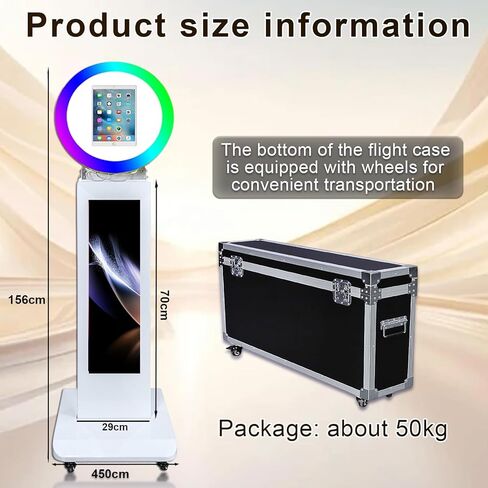 غلاف معدني لجهاز iPad Photobooth من Selfie مع شاشة LCD مقاس 29 بوصة وإضاءة حلقة RGB متوافقة مع iPad 10.2 بوصة 10.9 بوصة 11 بوصة 12.9 بوصة للمناسبات وحفلات الزفاف وأعياد الميلاد (أبيض، آلة كشك الصور) in Kuwait