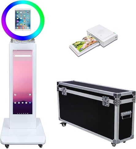 غلاف معدني لجهاز iPad Photobooth من Selfie مع شاشة LCD مقاس 29 بوصة وإضاءة حلقة RGB متوافقة مع iPad 10.2 بوصة 10.9 بوصة 11 بوصة 12.9 بوصة للمناسبات وحفلات الزفاف وأعياد الميلاد (أبيض، آلة كشك الصور) in Kuwait
