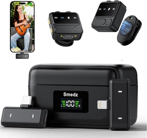 Smedz 2025 Upgraded Wireless Microphone for iPhone/iPAD/Android/PC(Lightning/USB C)– AI Noise Cancelling & Reverb,Dual Mics 20 H Battery Life,Mini Microphone for TikTok, YouTube Vlog,Range 164FT in Saudi Arabia