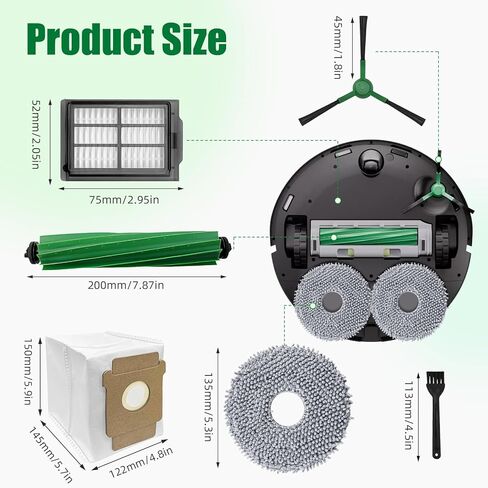 طقم قطع غيار 18 قطعة 405/505 لمكنسة iRobot Roomba Plus 405/505 Combo Robot - تتضمن فرشاة رئيسية واحدة، 4 أكياس غبار، 4 وسادات ممسحة، 4 مرشحات، 4 فرش جانبية، 1 أداة تنظيف in Kuwait