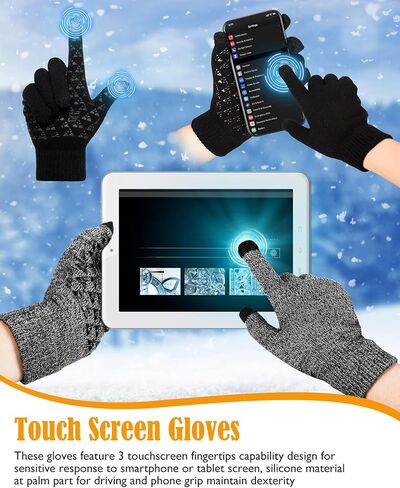 SATINIOR 4 Pairs Winter Gloves for Men Knit Warm Lining Cold Weather Gloves with Anti Slip Grips Touch Screen Texting Mittens in Saudi Arabia